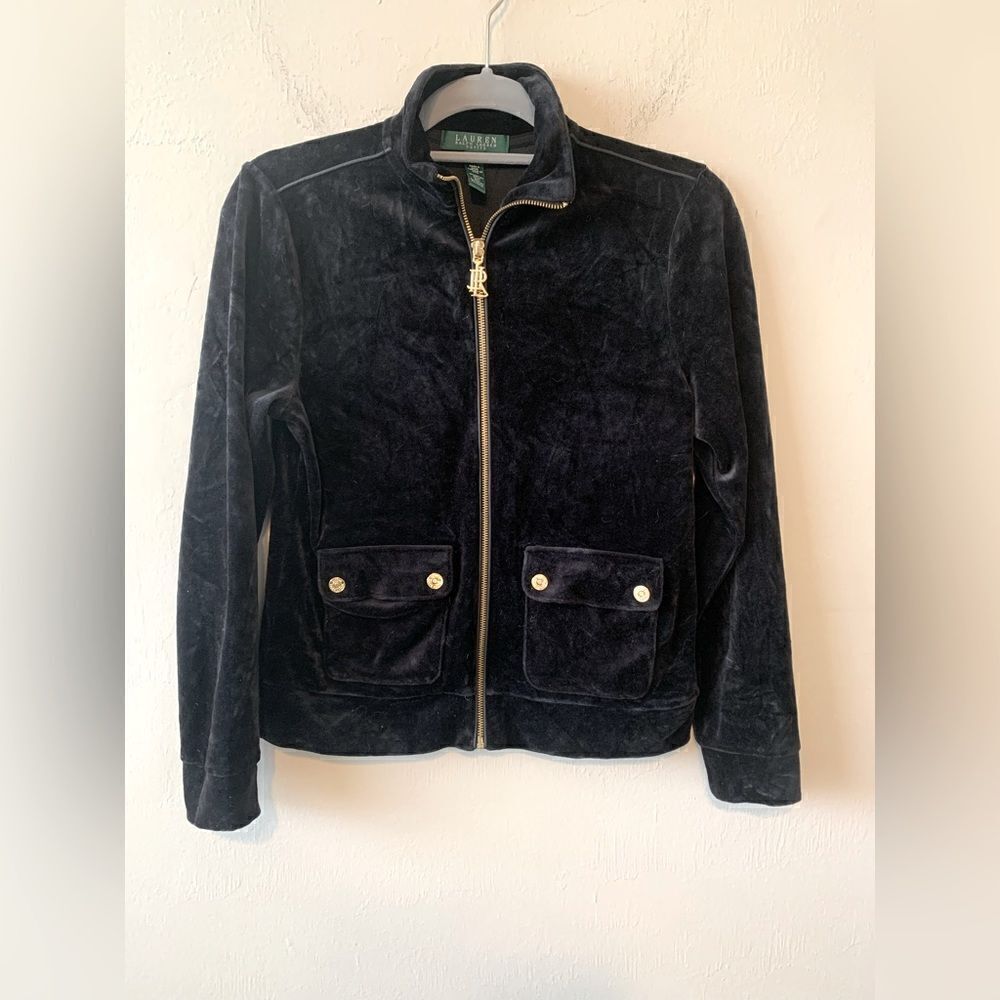 Lauren Ralph Lauren black velour zip upâjacketâsizeâpetiteâsmall